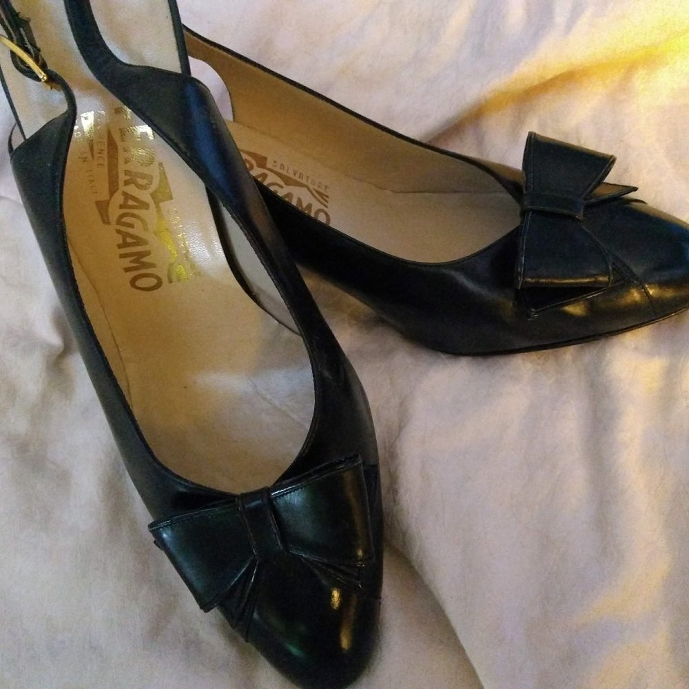 Salvatore Ferragamo sling back black heels shoes